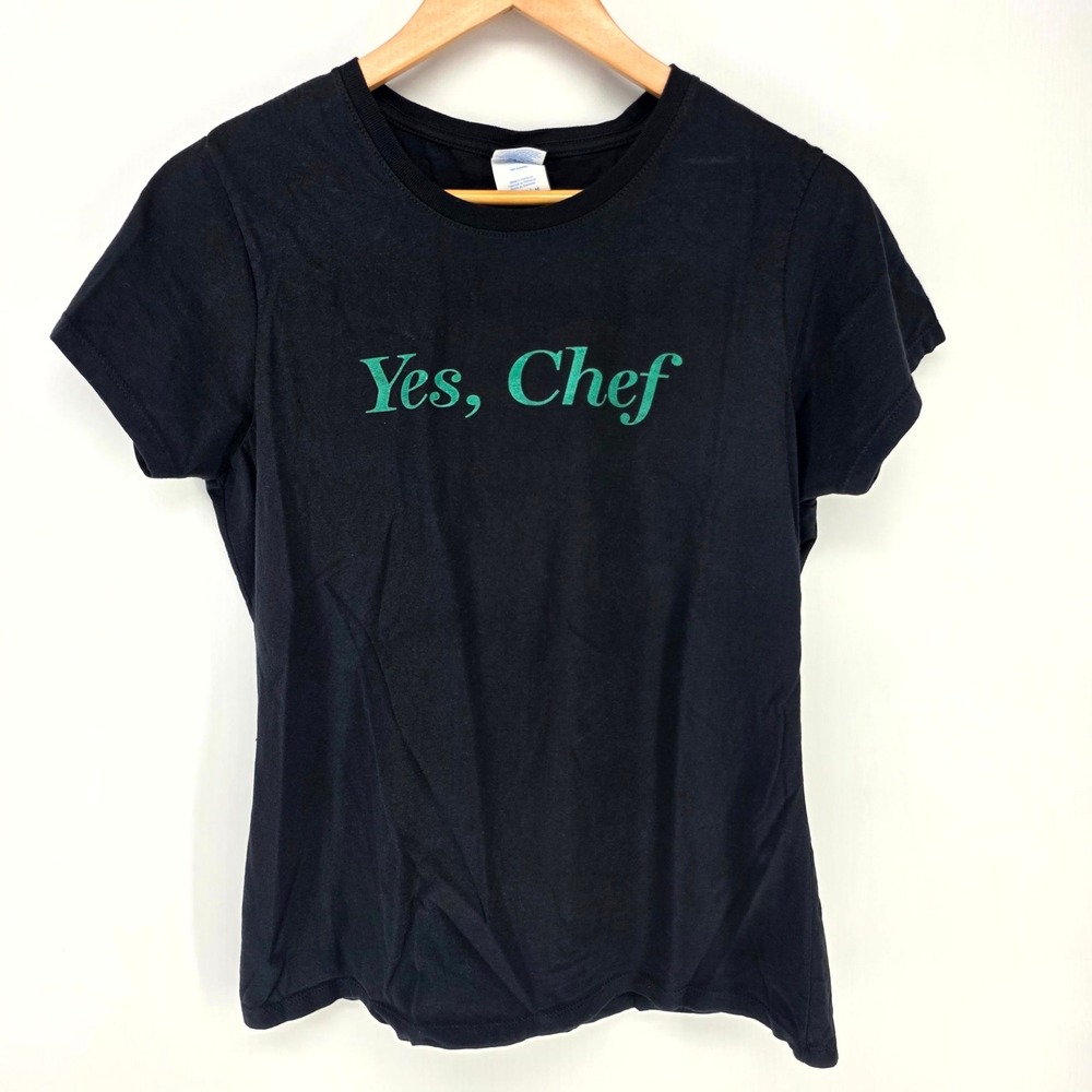 Port & Company T-Shirt Ladies Medium Black Yes Chef Graphic Teal Short Sleeve